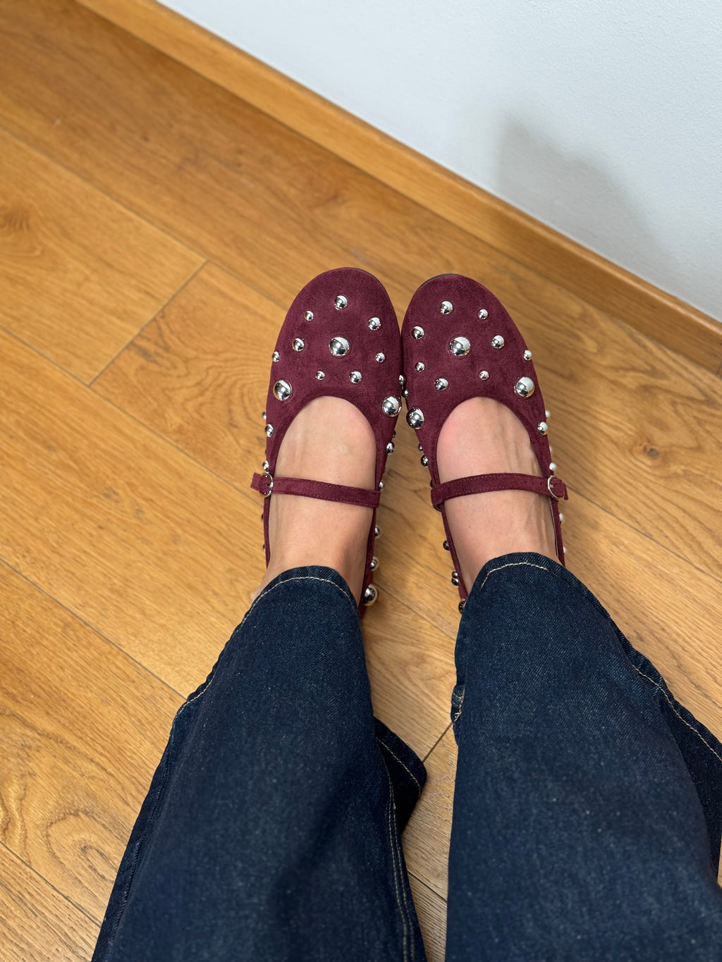 Ballerine Bordeaux con borchie Maison Macrì