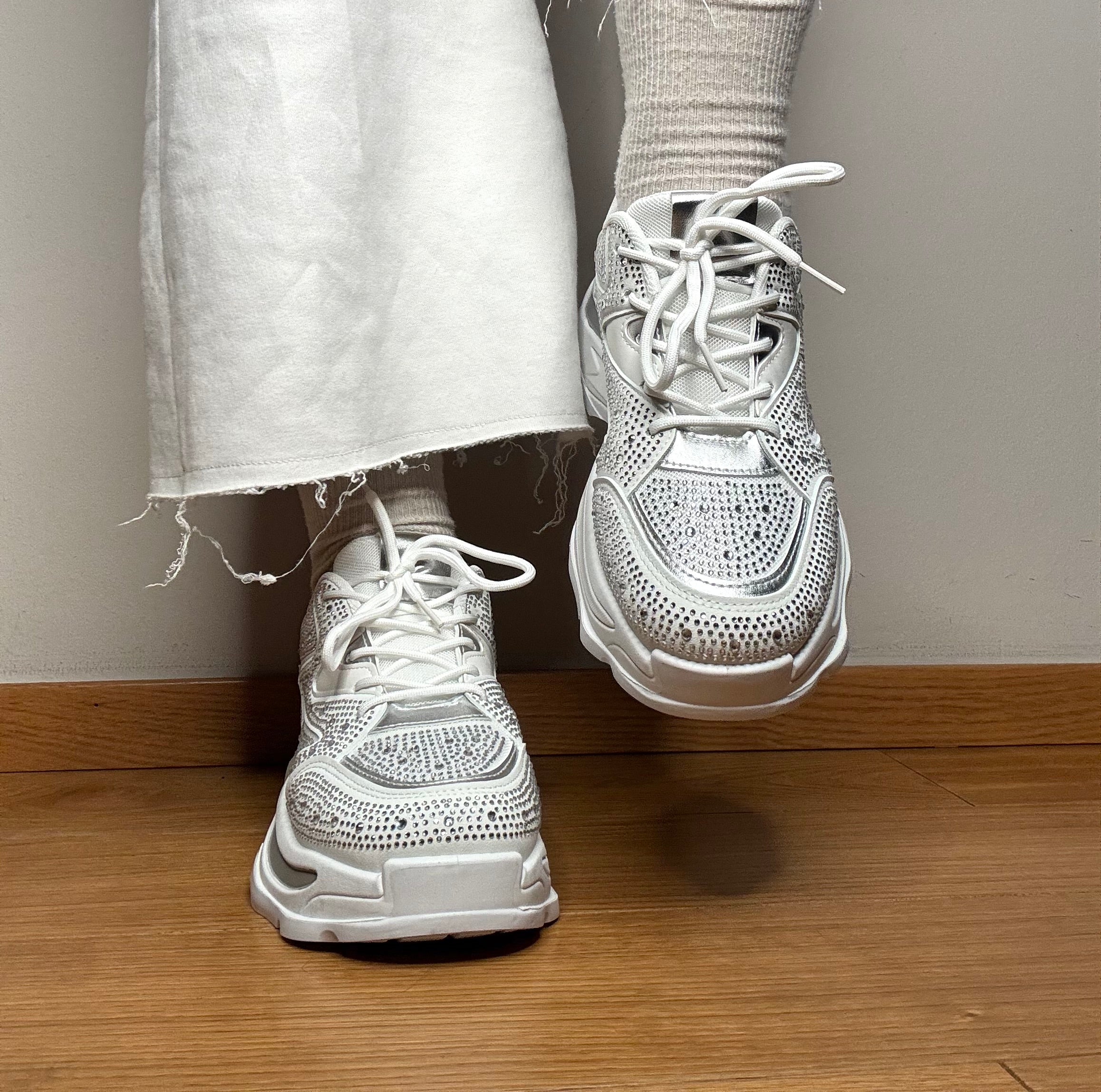 Sneakers con strass bianco Maison Macrì