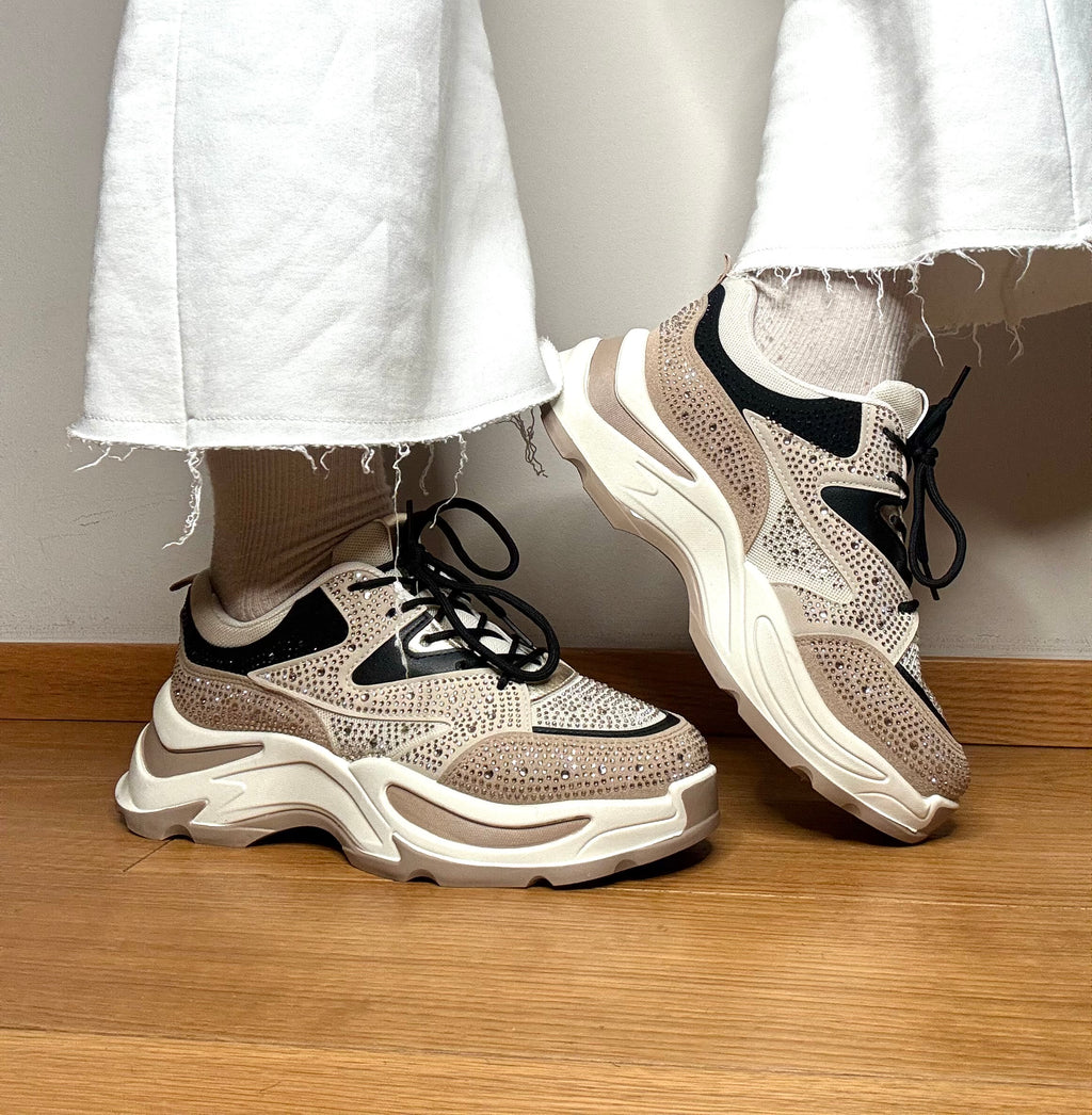 Sneakers con strass beige Maison Macrì