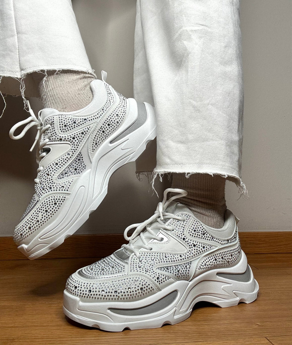 Sneakers con strass bianco Maison Macrì