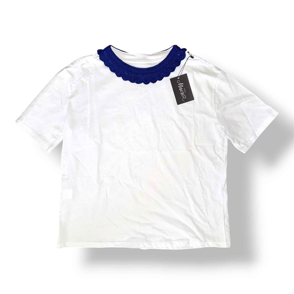 T-shirt Bianca Colletto Blu
