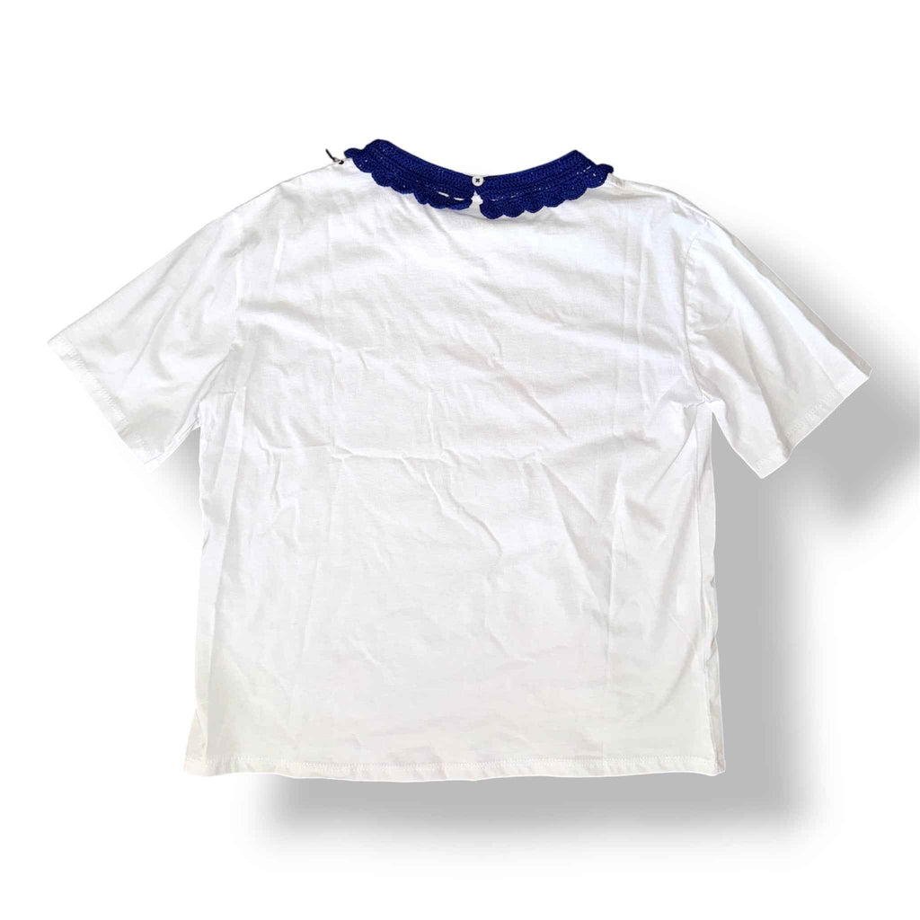 T-shirt Bianca Colletto Blu