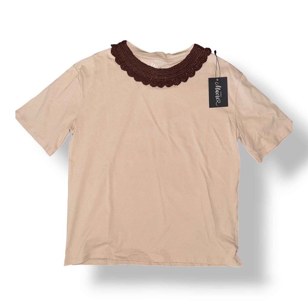 T-shirt Beige Colletto Marrone