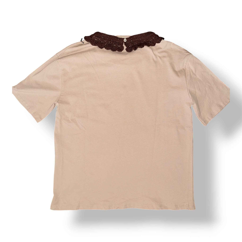 T-shirt Beige Colletto Marrone