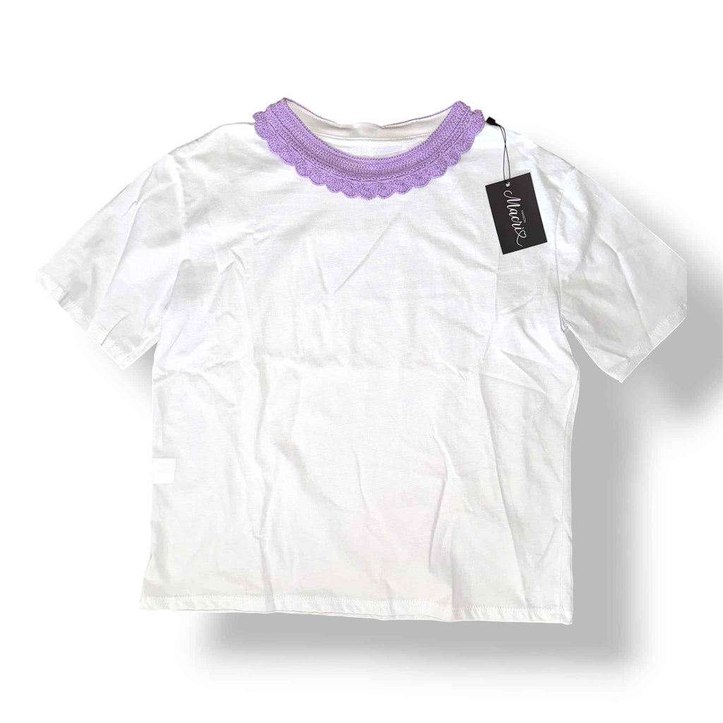 T-shirt Bianca Colletto Lilla