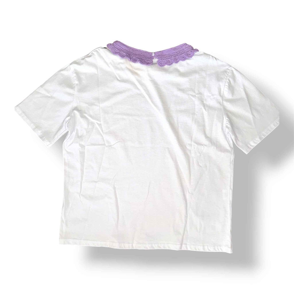 T-shirt Bianca Colletto Lilla